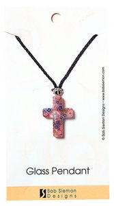 Murrine Glass Pendant: Purple Cross With Flowers Adjustable Braided Cotton Cross Murrine Glass Pendant: Purple Cross With Flowers Adjustable Braided Cotton Cross