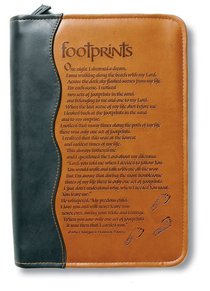 Bible Cover Footprints Duo-Tone Black/Tan Large Bible Cover Footprints Duo-Tone Black/Tan Large