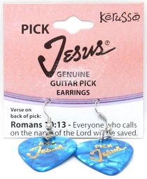 Guitar Pick Earrings: Pick Jesus Turquoise Guitar Pick Earrings: Pick Jesus Turquoise