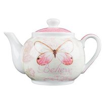 Ceramic Tea Pot: Believe Butterfly/Pink Ceramic Tea Pot: Believe Butterfly/Pink