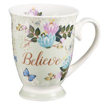 Ceramic Mug & Coaster in Tin: Believe (Pale Green/flowers/butterflies) Ceramic Mug & Coaster in Tin: Believe (Pale Green/flowers/butterflies)