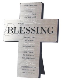Metal Desktop Cross: Blessing, Silver Printed (Numbers 6:24-26 & Psalm 107:1) Metal Desktop Cross: Blessing, Silver Printed (Numbers 6:24-26 & Psalm 107:1)
