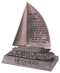 Moment of Faith Small Bronze Sculpture: He Guides Sailboat Cast Stone (Prov 3:5-6) Moment of Faith Small Bronze Sculpture: He Guides Sailboat Cast Stone (Prov 3:5-6)