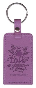 Leather Lux Keyring: Love, 1 Corinthians 13:7, Purple Leather Lux Keyring: Love, 1 Corinthians 13:7, Purple