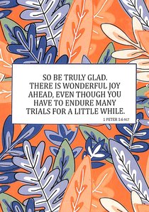 Boxed Cards: So Be Truly Glad, There is Wonderful Joy Ahead, Even Though You Have to Endure Many Trials For a Little While. (1 Peter 1:6) Boxed Cards: So Be Truly Glad, There is Wonderful Joy Ahead, Even Though You Have to Endure Many Trials For a Little While. (1 Peter 1:6)