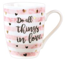Ceramic Sparkle Mug: Do All Things in Love....Stripes/Hearts Ceramic Sparkle Mug: Do All Things in Love....Stripes/Hearts