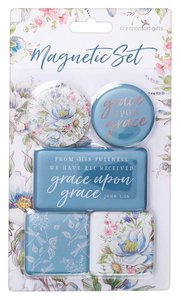 Magnetic Set of 5 Magnets: Grace Upon Grace, Blue/Floral Magnetic Set of 5 Magnets: Grace Upon Grace, Blue/Floral