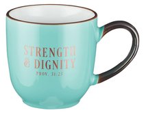 Ceramic Mug: Strength & Dignity, Pale Blue/Rose Gold Etching Ceramic Mug: Strength & Dignity, Pale Blue/Rose Gold Etching