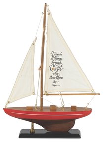 Sailboat Wood/Fabric: I Can Do All Things (Red & White Stripe) Sailboat Wood/Fabric: I Can Do All Things (Red & White Stripe)