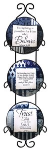 Ceramic Plate Set of 3 Incl. Plastic Rack: Trust in the Lord; Everything is Possible For Him Who Believe; Olord You Are My God, Blue/Light Blue/White Patterns Ceramic Plate Set of 3 Incl. Plastic Rack: Trust in the Lord; Everything is Possible For Him Who Believe; Olord You Are My God, Blue/Light Blue/White Patterns