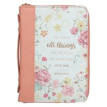 Bible Cover Trendy Medium, He Works All Things For the Good....Peach/Floral Luxleather (Romans 8:28) Bible Cover Trendy Medium, He Works All Things For the Good....Peach/Floral Luxleather (Romans 8:28)