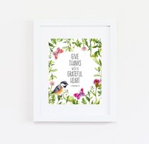 Medium Framed Print: Watercolour Bird, Give Thanks, 1 Thessalonians 5:18 Medium Framed Print: Watercolour Bird, Give Thanks, 1 Thessalonians 5:18