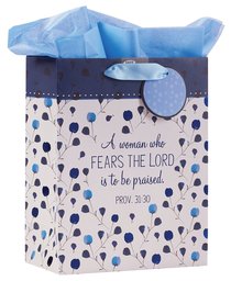 Gift Bag Medium: Proverbs 31:30 Collection, Blue/Floral Gift Bag Medium: Proverbs 31:30 Collection, Blue/Floral