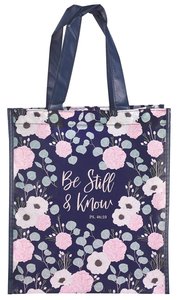Non-Woven Tote Bag: Be Still & Know, Navy/Floral (Psalm 46:10) Non-Woven Tote Bag: Be Still & Know, Navy/Floral (Psalm 46:10)