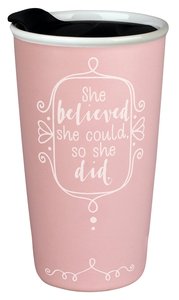 Ceramic Tumbler Mug: Affirmed She Believed, Light Pink/White (Phil 4:13) Ceramic Tumbler Mug: Affirmed She Believed, Light Pink/White (Phil 4:13)